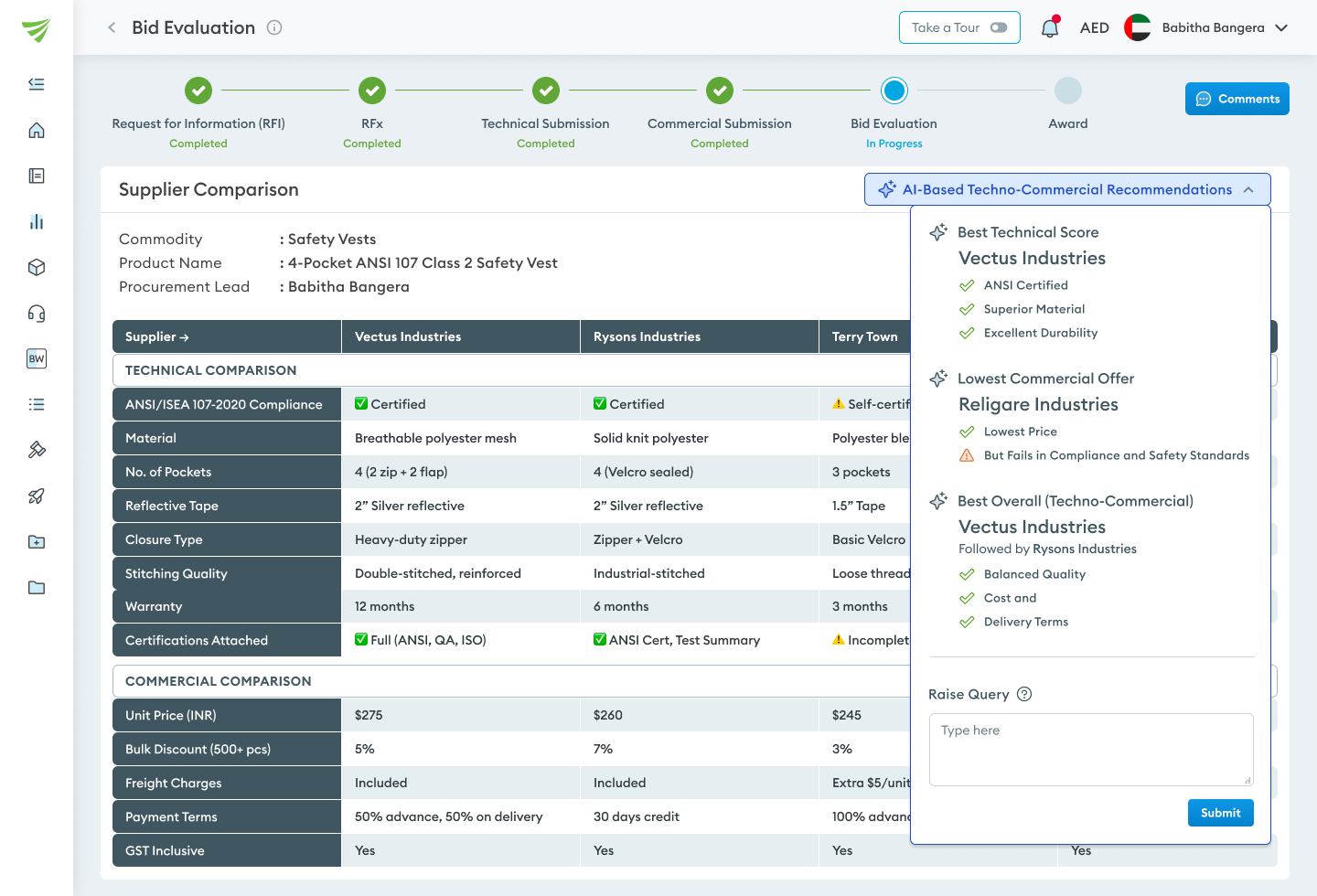 screenshot of ewiz procure